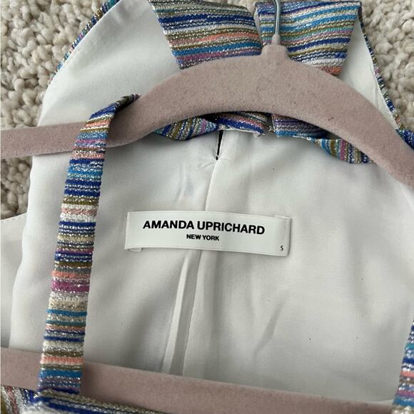 Amanda Uprichard Amy Top Glitter Striped Peplum Blouse Size Small - Picture 6 of 9